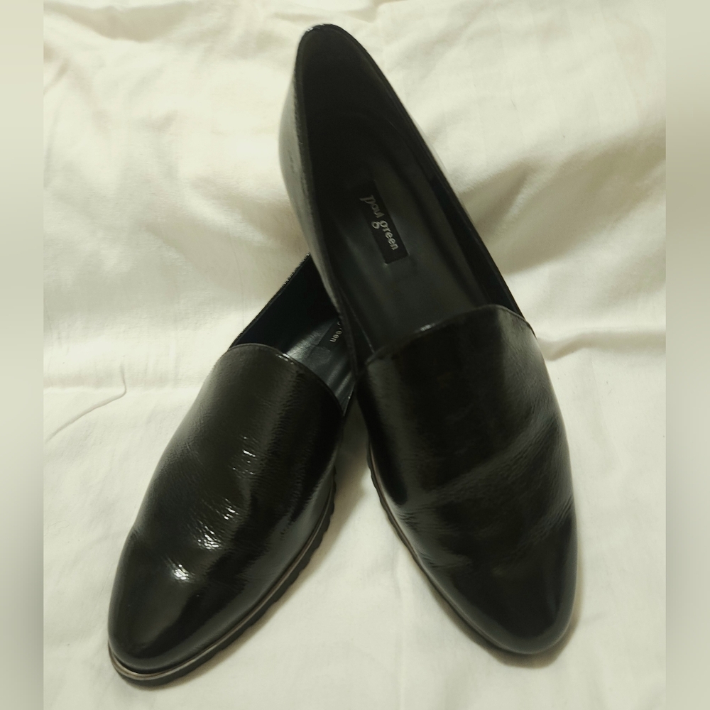 Paul Green Uptown Patent Loafers Womens Sz 7.5 Black Crinkle Finish Clean